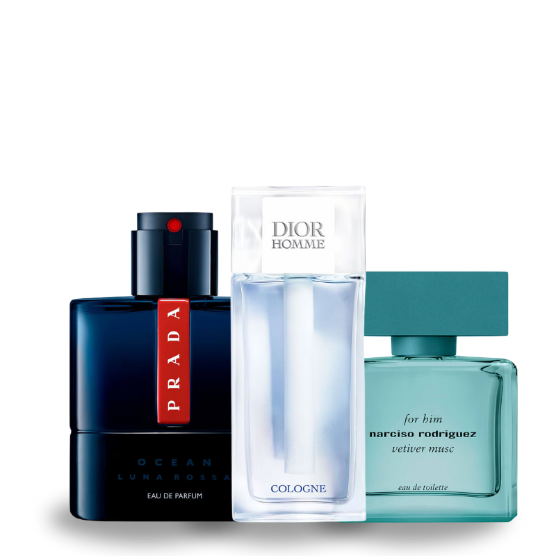 Combo de 3 Perfumes Prada Luna, Dior Homme Cologne e Narciso Rodriguez Vetiver Musc 100ml